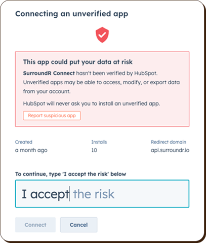 Connecting an unverified app